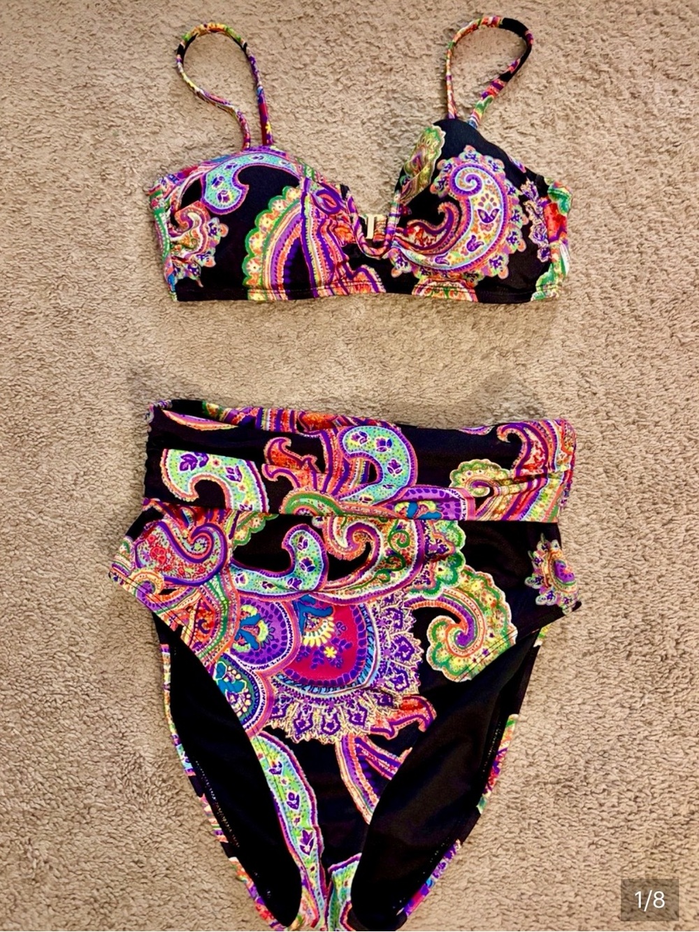 Ralph Lauren Black Paisley Print High-Waist Bikini